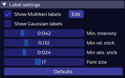 vibronic transition label settings